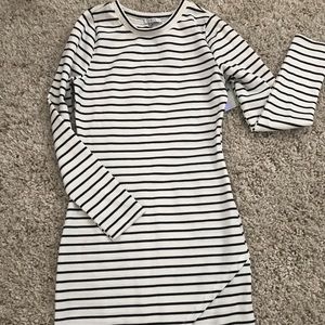 Black and white stripes long sleeve dress.